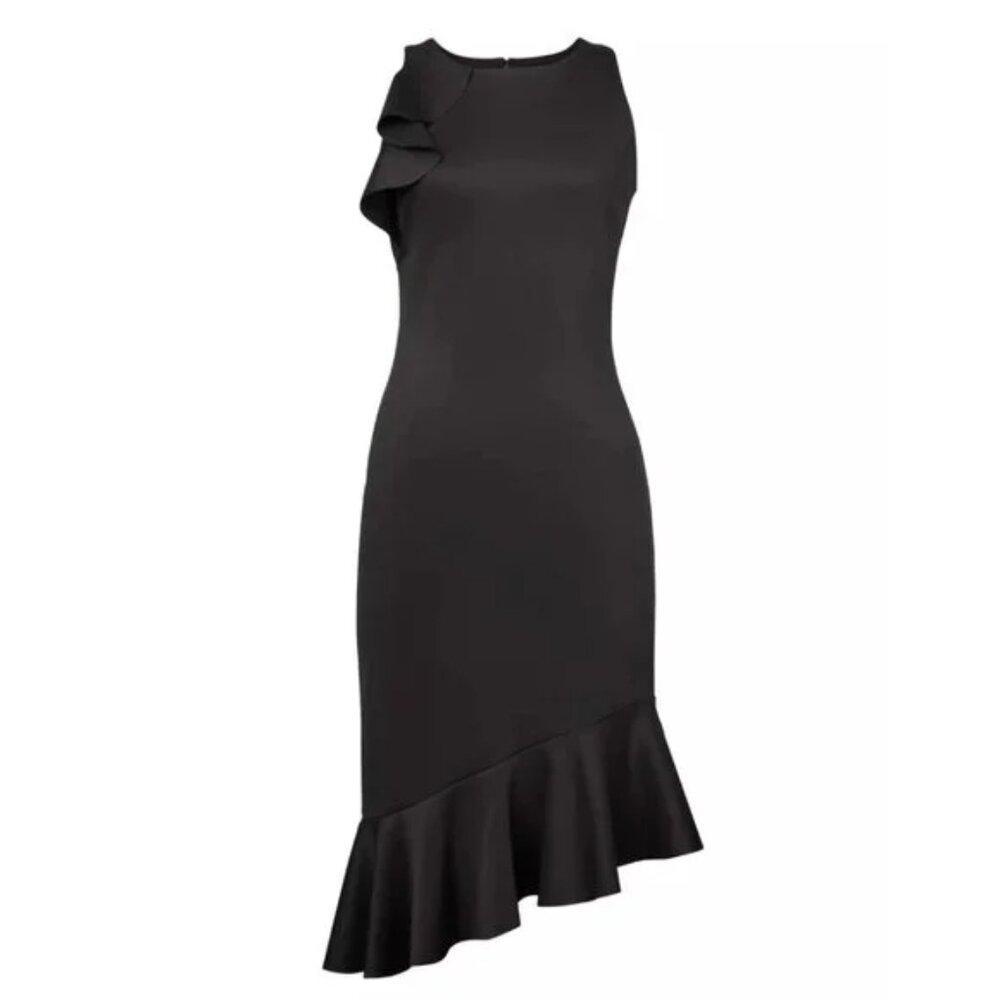 Banana Republic Wrinkle-Resistant Flounced Black Sheath Dress Sz 10